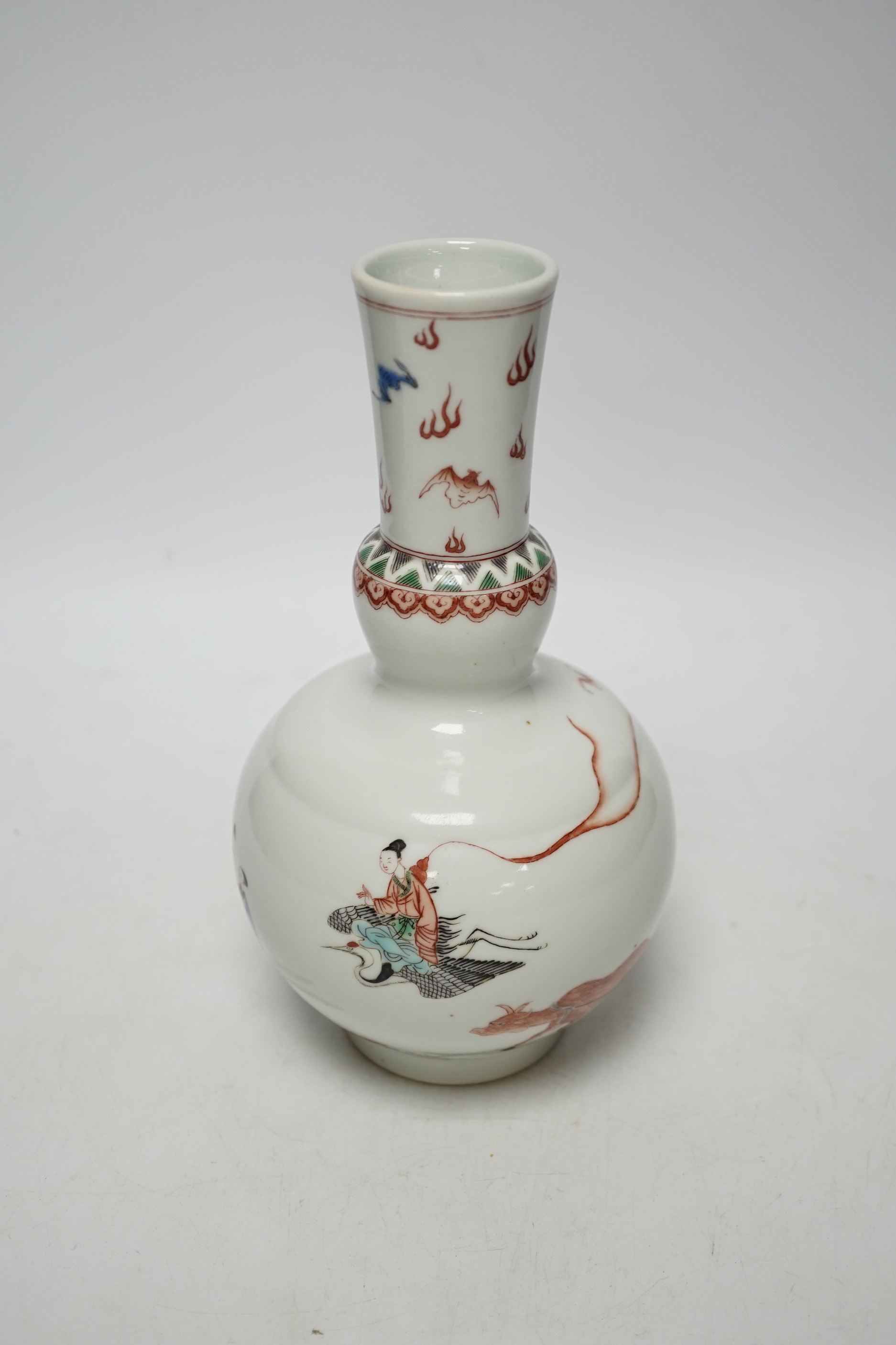 A Chinese famille verte bottle vase, Kangxi mark but later, 22cm